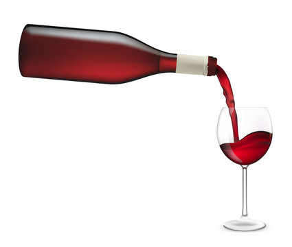 Red Wine Pouring Into Wine Glass. Vector Illustration.