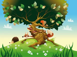 Fotobehang Cartoon landscape with animals. Vector illustration © ddraw