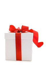 White Gift Box with Red Satin Ribbon Bow