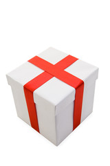 White Gift Box with Red Satin Ribbon Bow