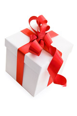 White Gift Box with Red Satin Ribbon Bow