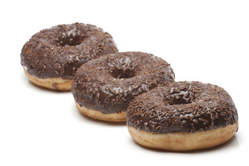 three doughnut with chocolate