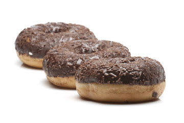 three doughnut with chocolate