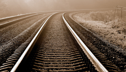 Frosty autumn morning on the railway.