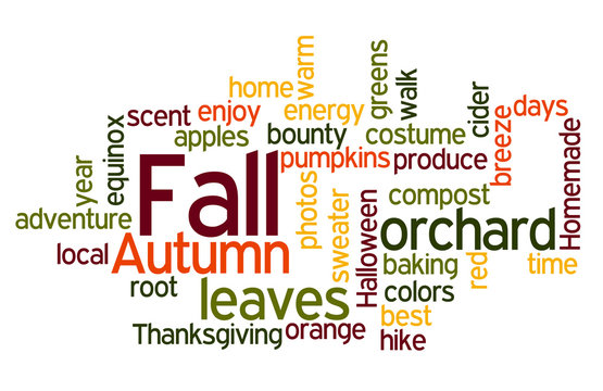 Fall Colors Wordcloud in Red and Orange