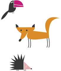 Renard, corbeau et hérisson © abeadev