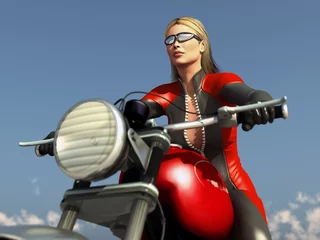 Photo sur Aluminium Moto belle femme à moto