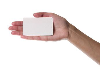 Business card in female hands