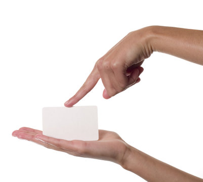 Business card in female hands