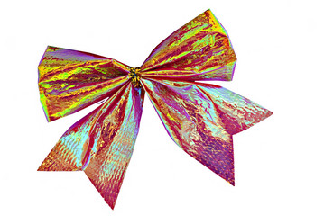 Shiny tinsel foil bow - isolated