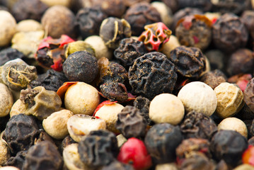 Macro spices: mix of different peppers balls