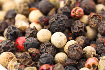 Macro spices: mix of different peppers balls