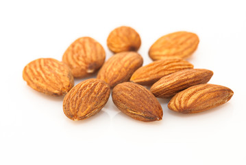 Almonds on white background