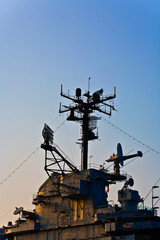 aircraft carrier in sunset
