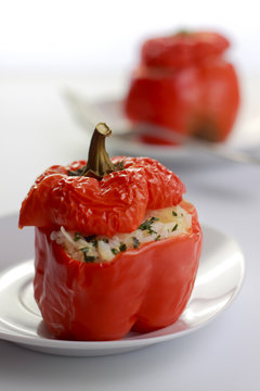 Red Peppers With Rice Stuffing