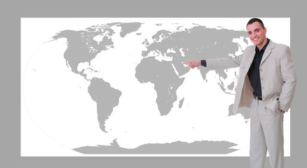 businessman with world map