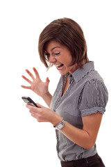 woman shouting to a mobile