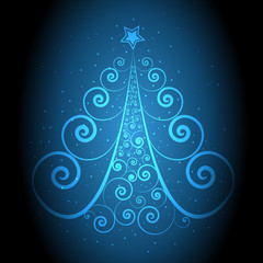 blue vector christmas tree background