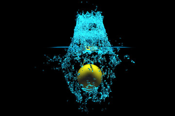 yellow ball drop into water