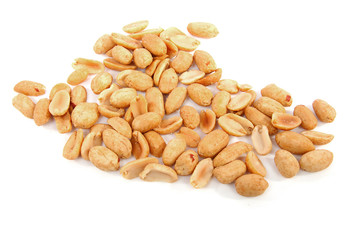 salted peanuts over white background