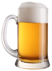 Mug full of fresh beer. File contains a path to cut.