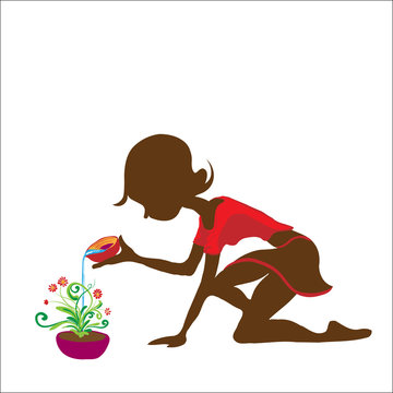 girl damping a flower