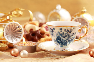 Obraz na płótnie Canvas Tea for Christmas with sweet cookies