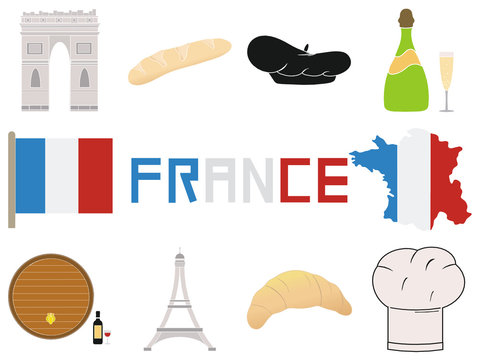 France and French icons in a vector illustration
