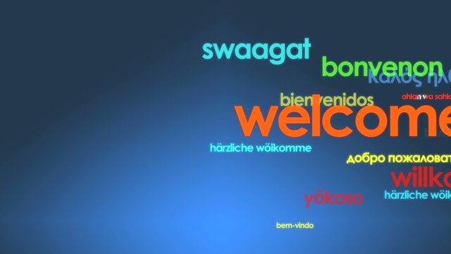 International colors welcome tag cloud blue background