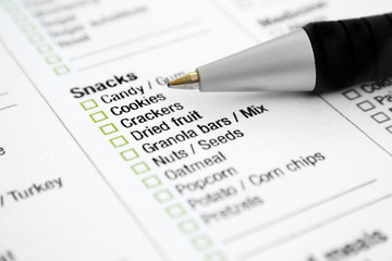 Grocery list - snacks