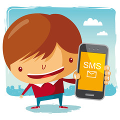 Garçon et téléphone mobile - sms
