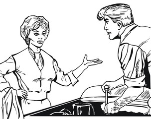 Ilustración con una pareja de enamorados