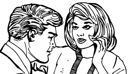 Ilustración con una pareja de enamorados