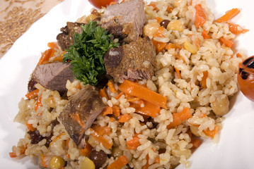 Photo of traditional Asian dish pilaf close-up