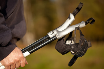 Hand mit Nordic Walking Stock