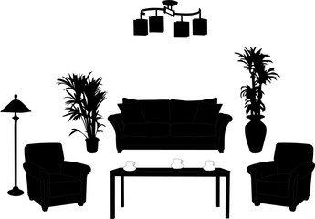 living room design silhouette - vector