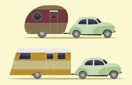 set of two vintage camping cars, retro style