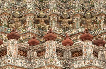 Colossus on pagoda in temple at Bangkok, Thailand.