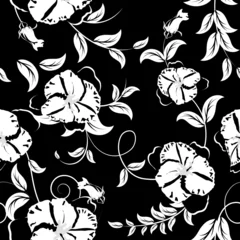 Afwasbaar Fotobehang Zwart wit bloemen bloemen naadloos patroon