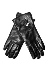 Black leather gloves isolated on the white background