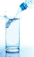 Water is poured from a bottle in a glass