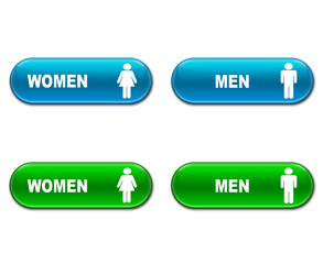 Set botones alargados brillantes texto WOMEN MEN