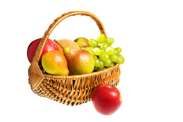 hamper with fruits isolated on the white background