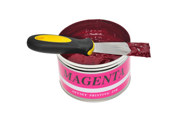 Magenta Offset Printing Ink And A Ink Knife
