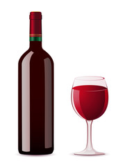 bottle and glass with red wine