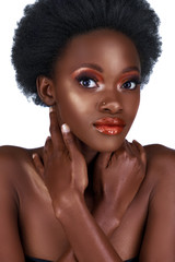 beautiful African woman with long false eyelashes