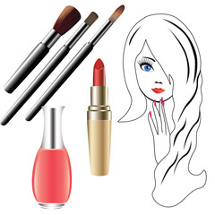 The girl's face, and cosmetics.