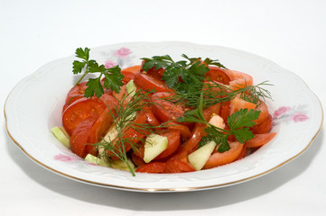 Salad with fresh tomatoes and cucumbers