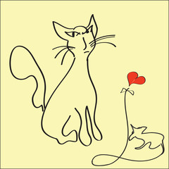 Cat and mouse on a yellow background