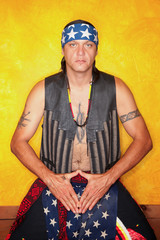 Kneeling Native American man